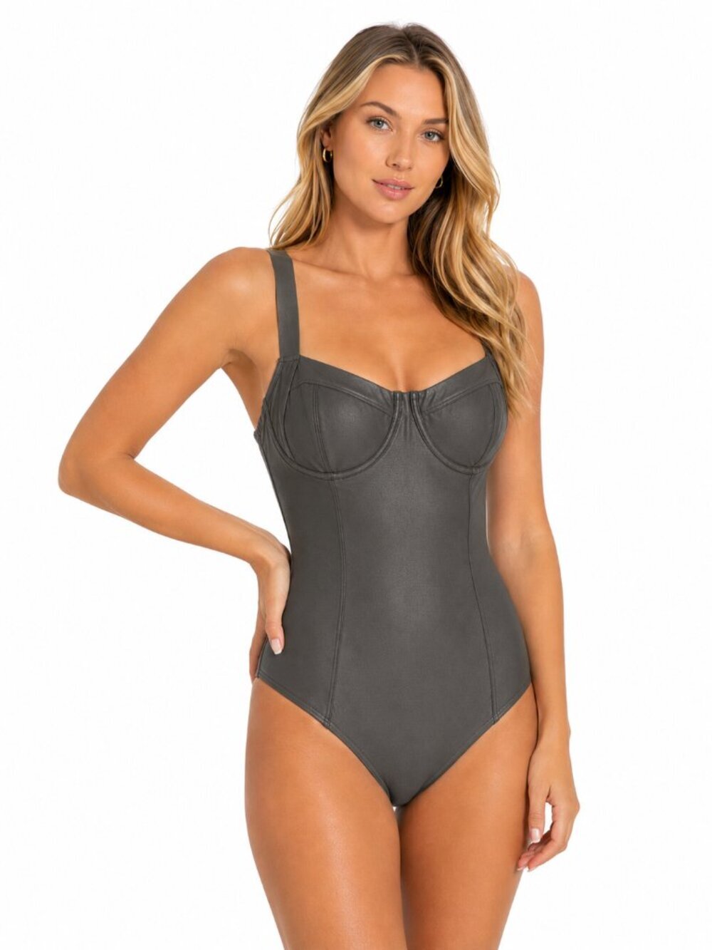 TA3 Lifty Sculpting One Piece Swimsuit Small D/DD Cups Pewter Tummy Control